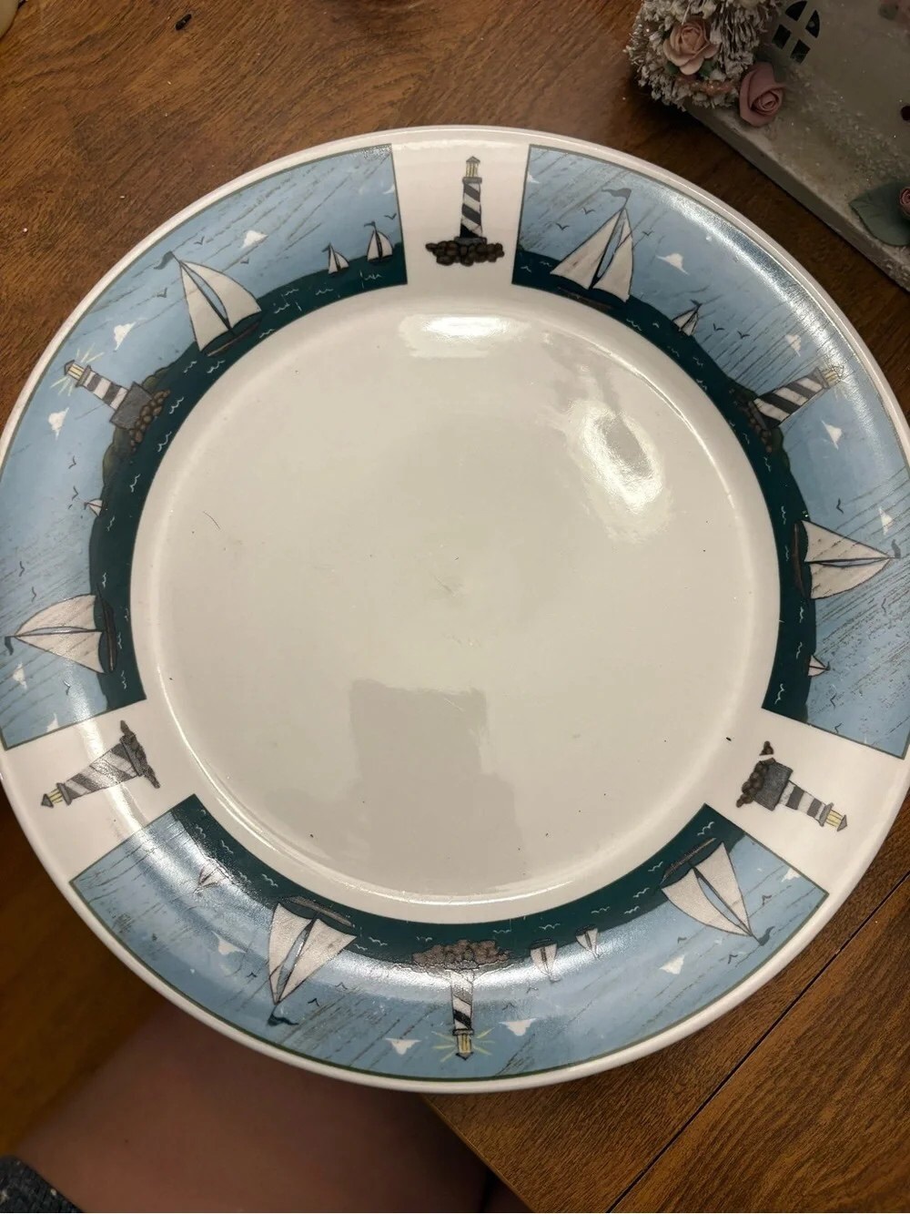 Nautical Sailboat Dinner Plate - White & Blue